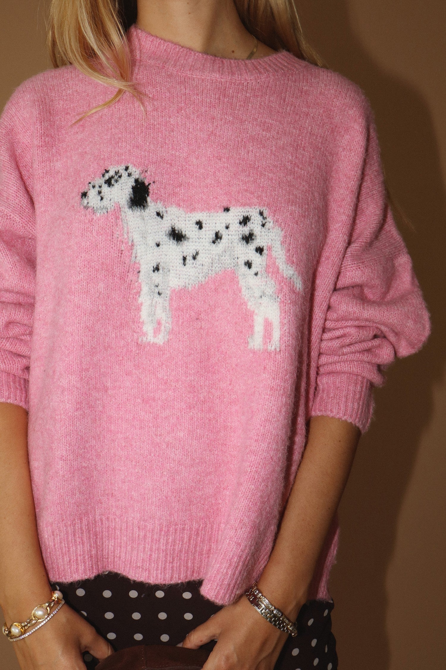 Dalmatian Fuzzy Pink Sweater
