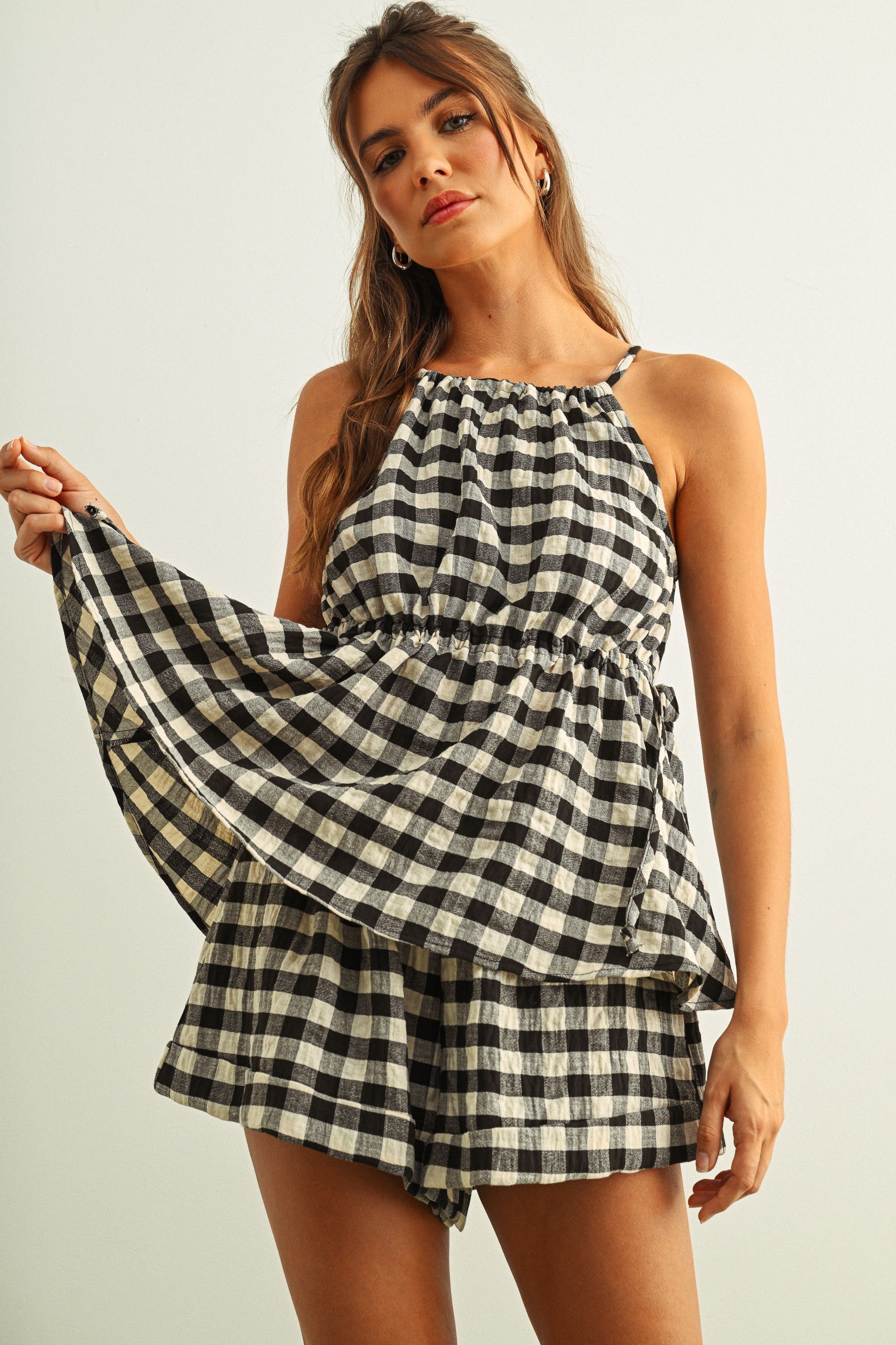 Gingham Flowy Tie Top