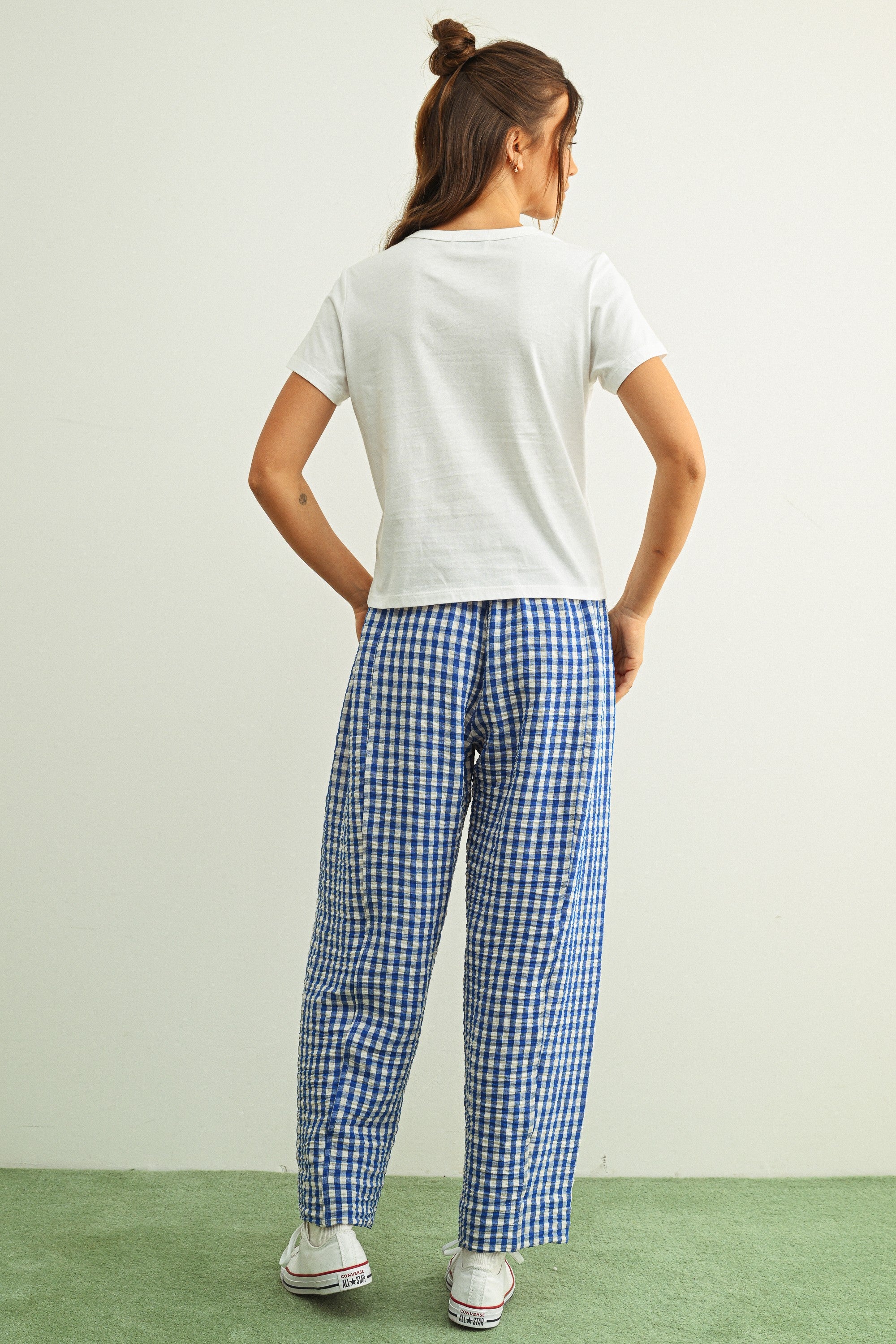 Blue Gingham Pattern Pants