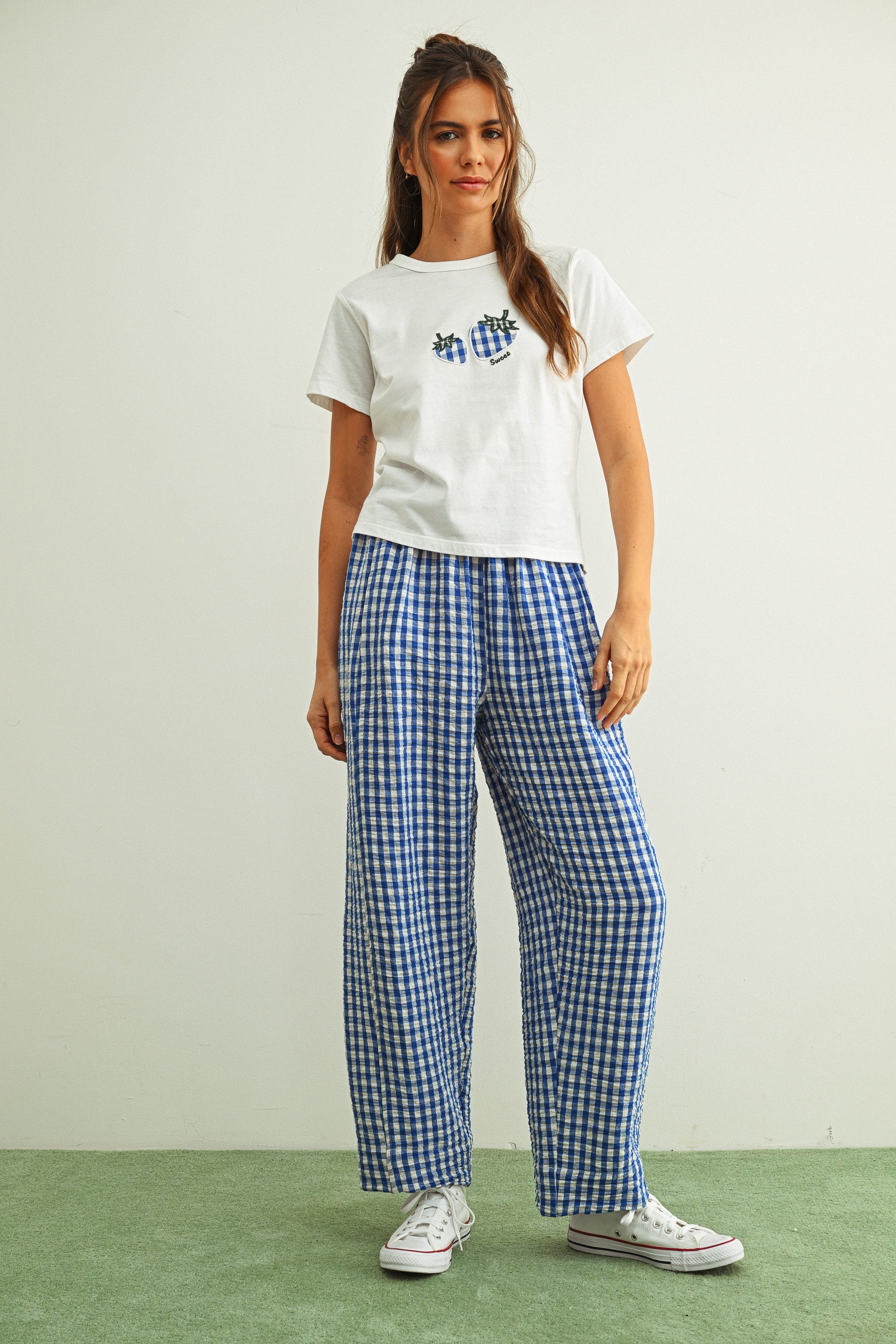 Blue Gingham Pattern Pants