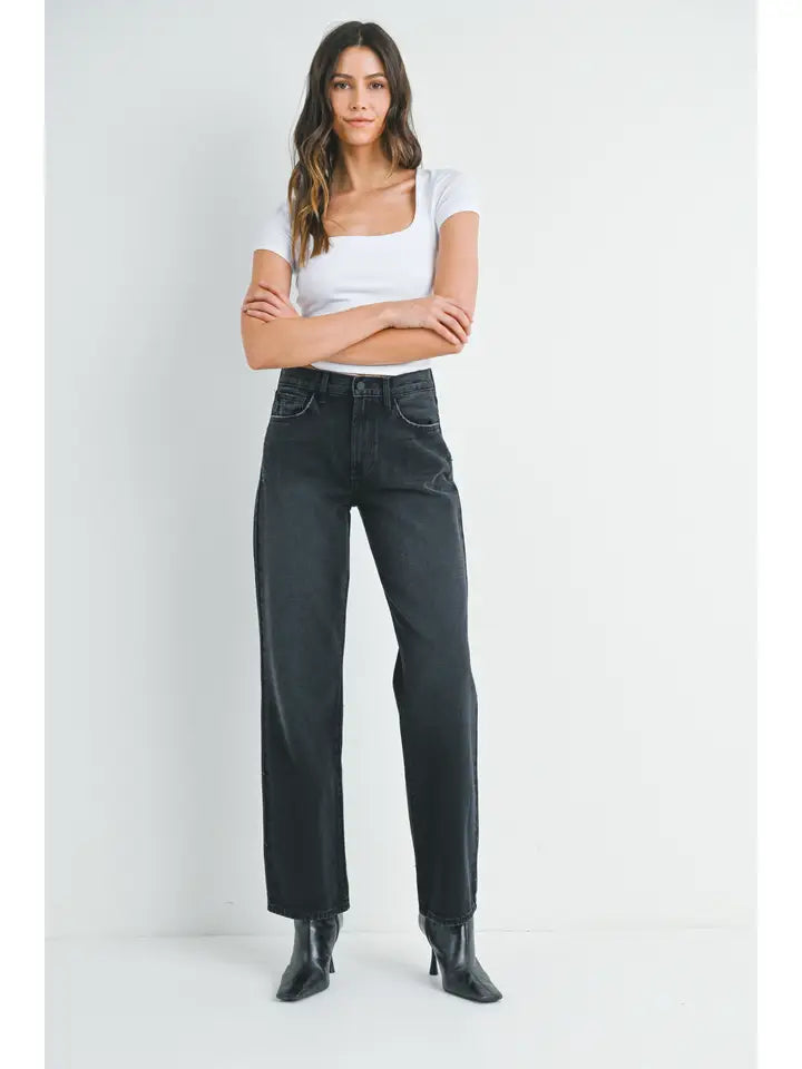 Relaxed Straight Denim - Washed Black