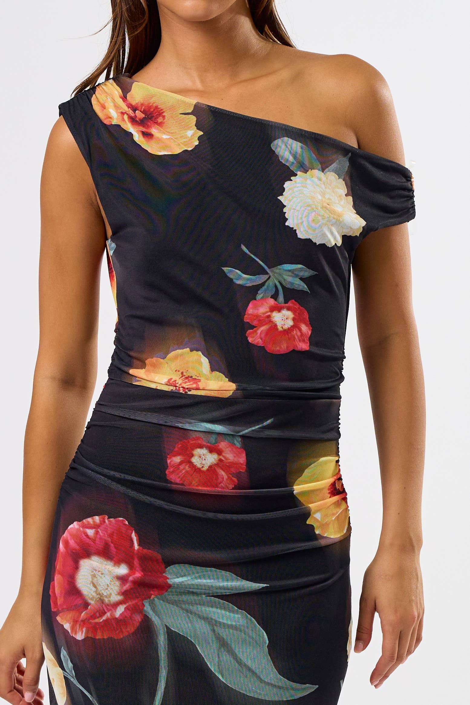 Asymmetrical Floral Maxi Dress