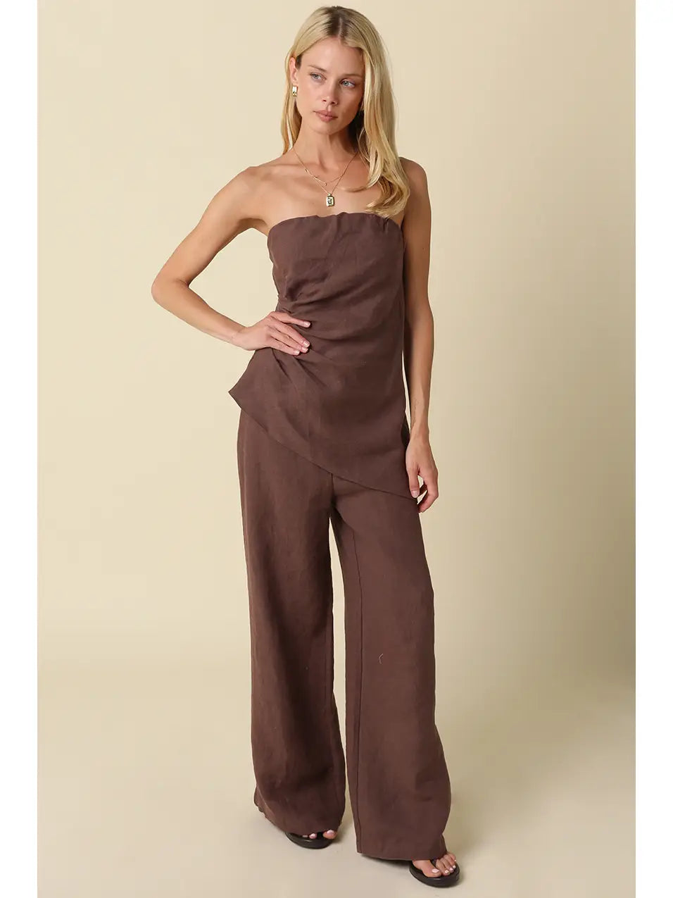 Rita Draped Strapless Linen Top