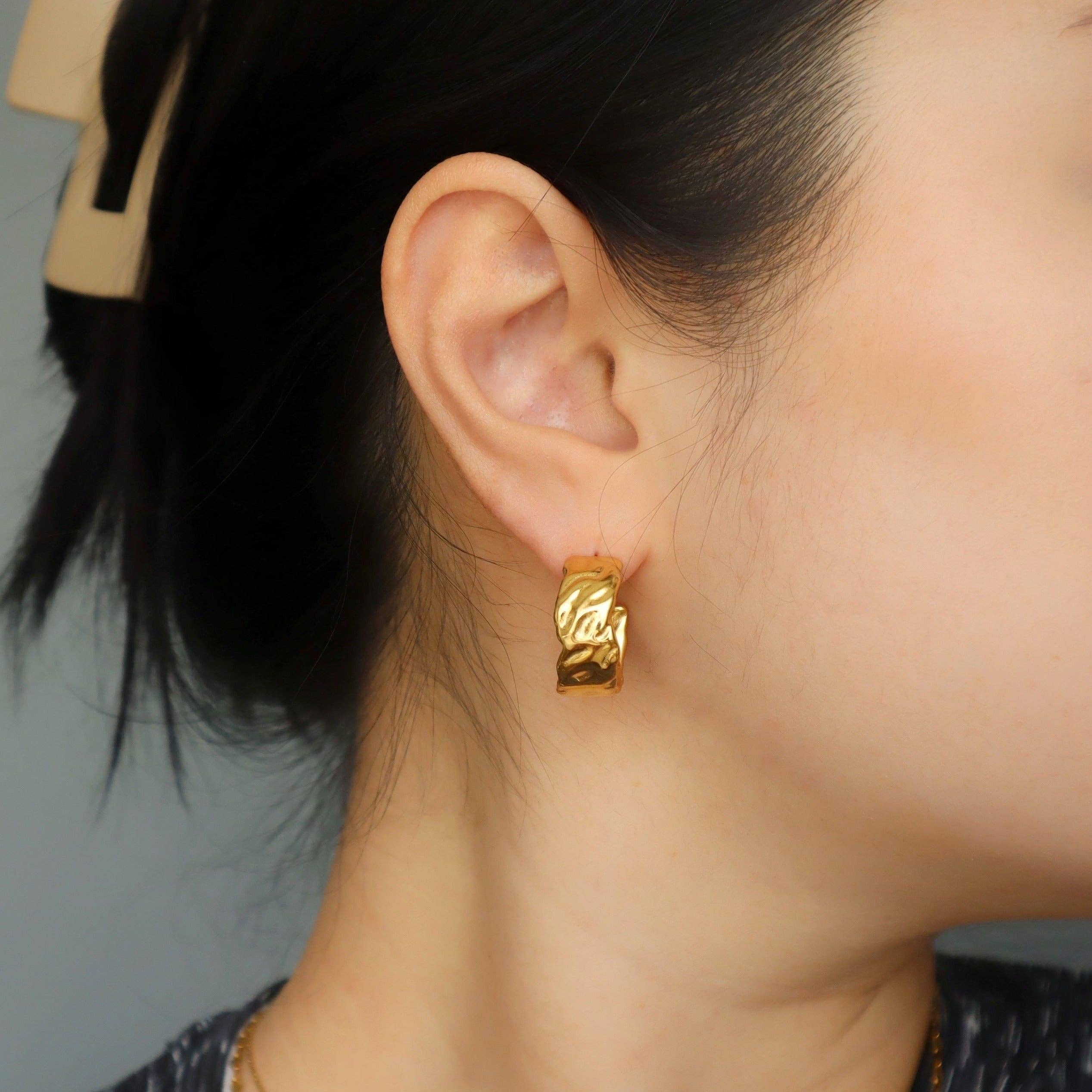 Hammered Textured Hoops | Chunky Gold Hoops