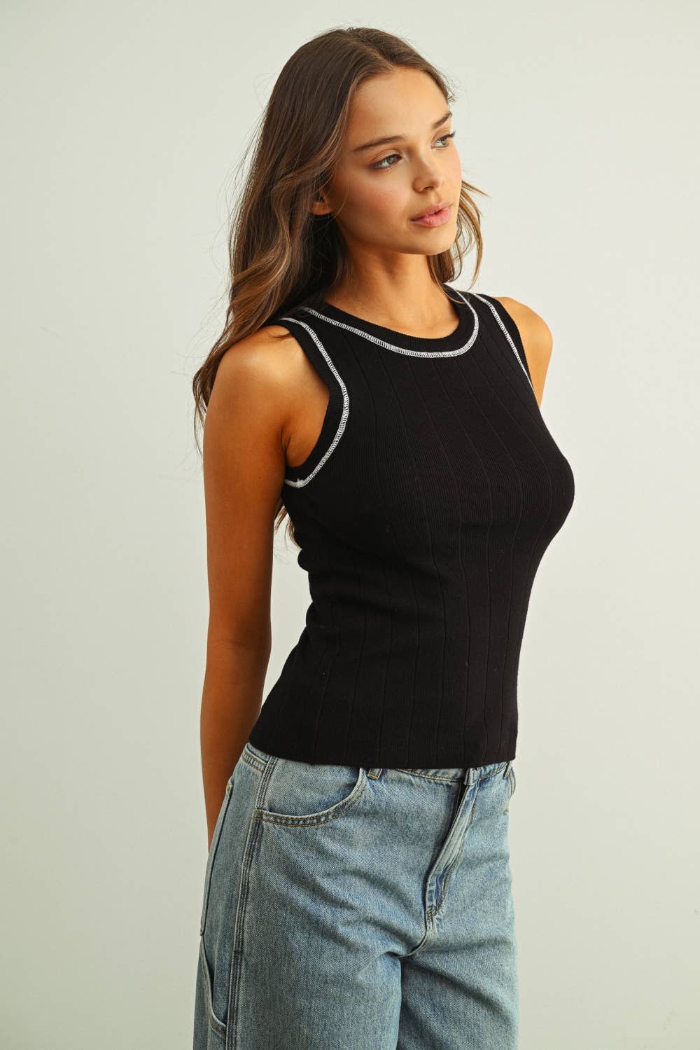 Contrast Stitching Knit Tank Top