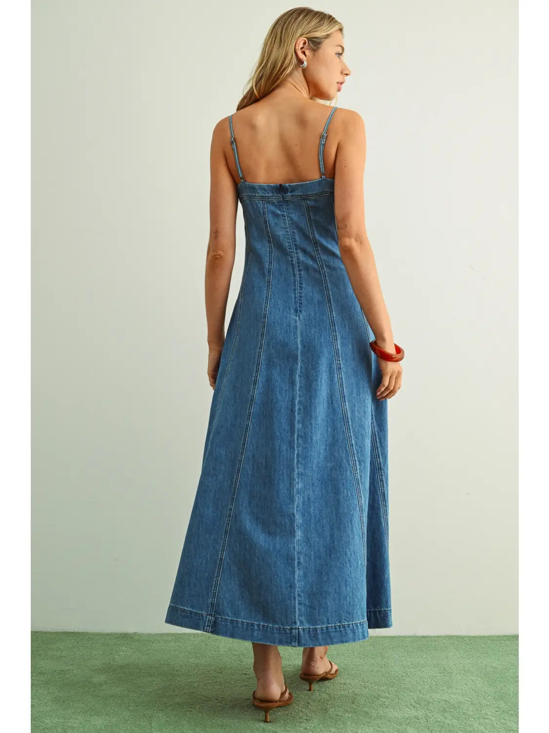 Paneled Denim Maxi Dress