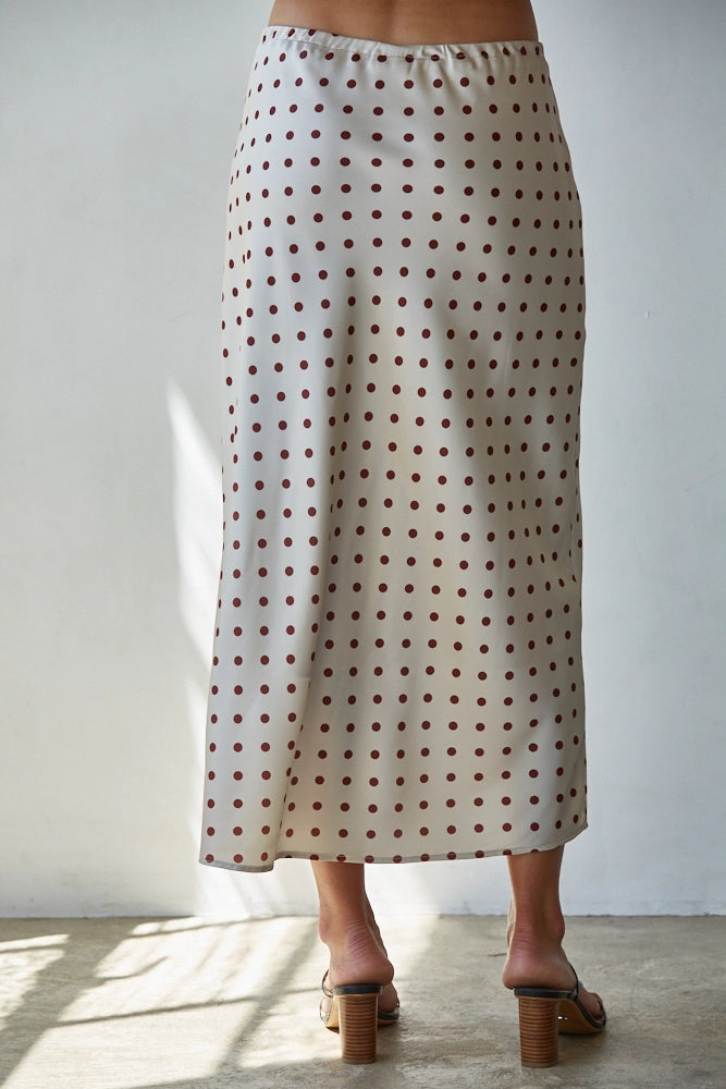 Satin Polka Dot Midi Skirt
