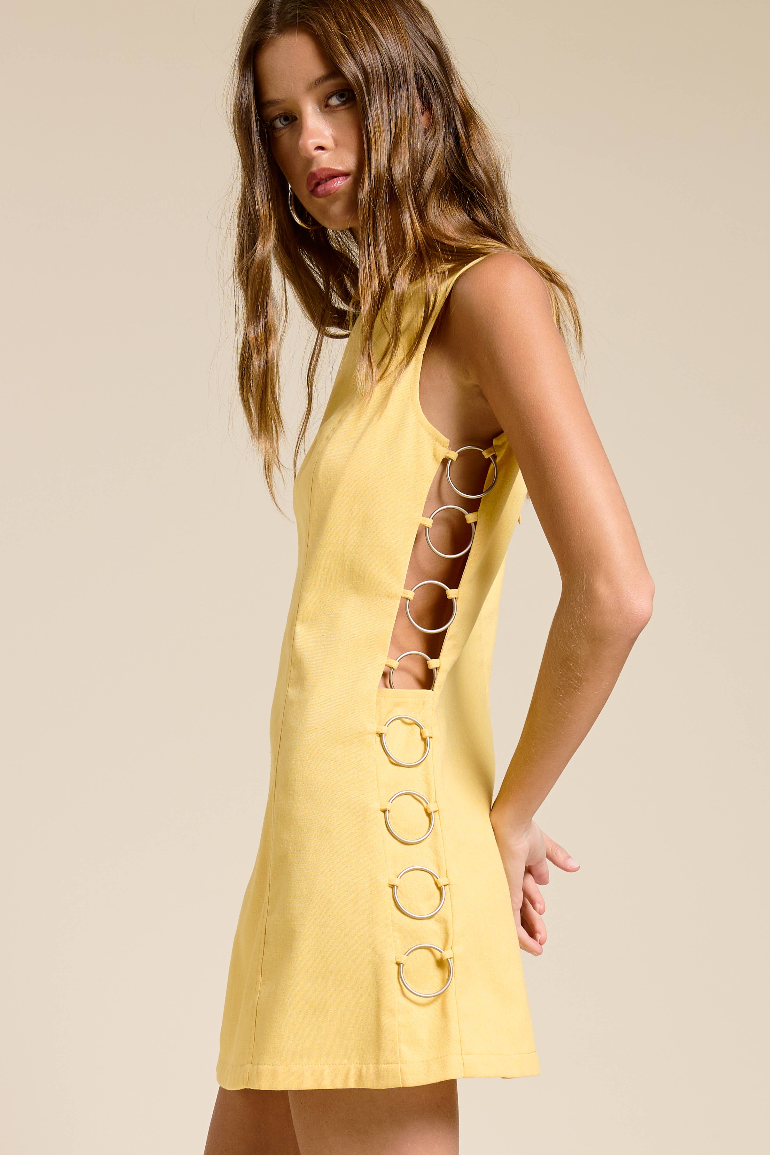 Cut Out Mini Dress with O-Ring Detail - Butter