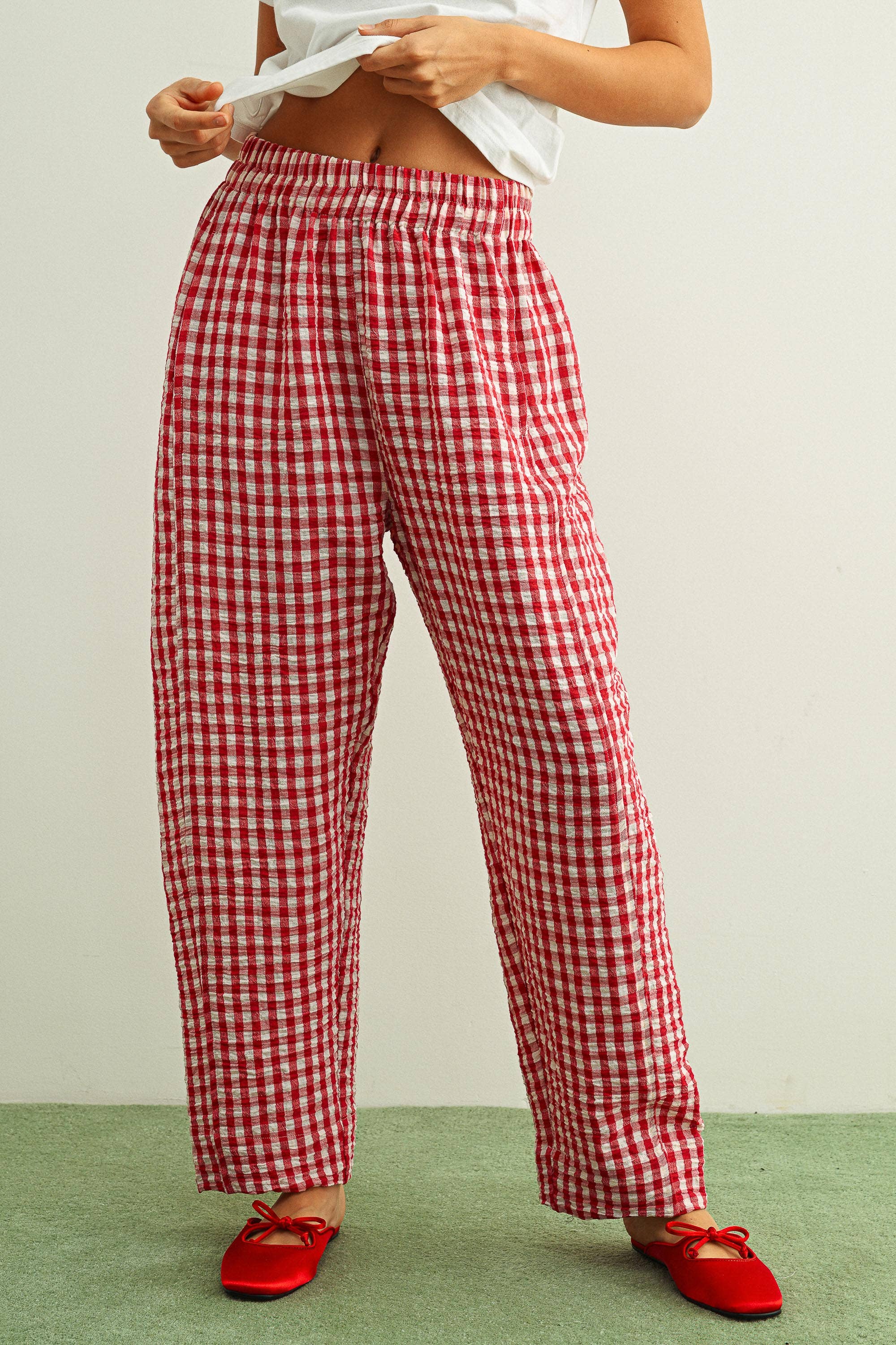 Red Gingham Pattern Pants