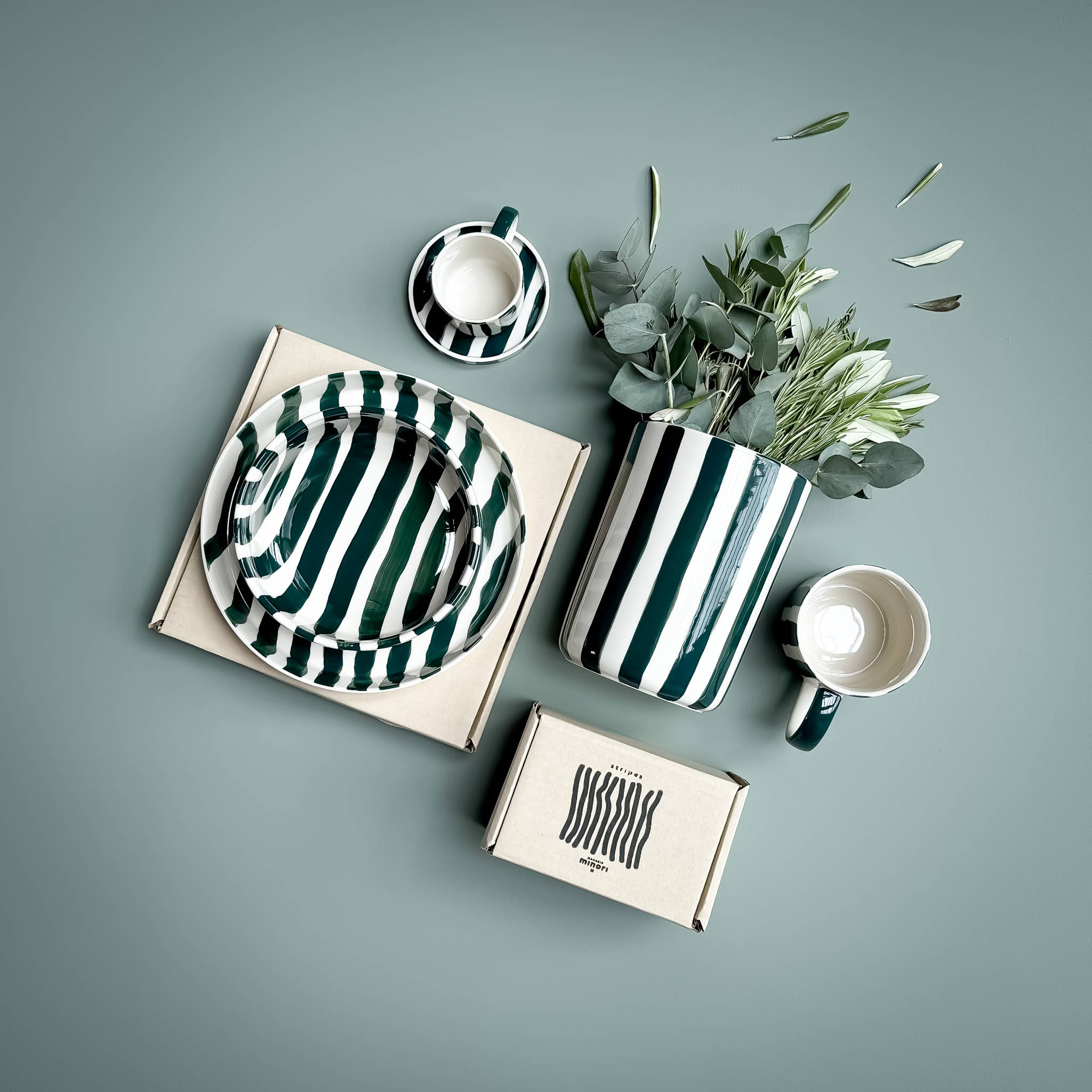 Espresso Stripes Cups - gentle green (Set of 2 - 4 pieces)