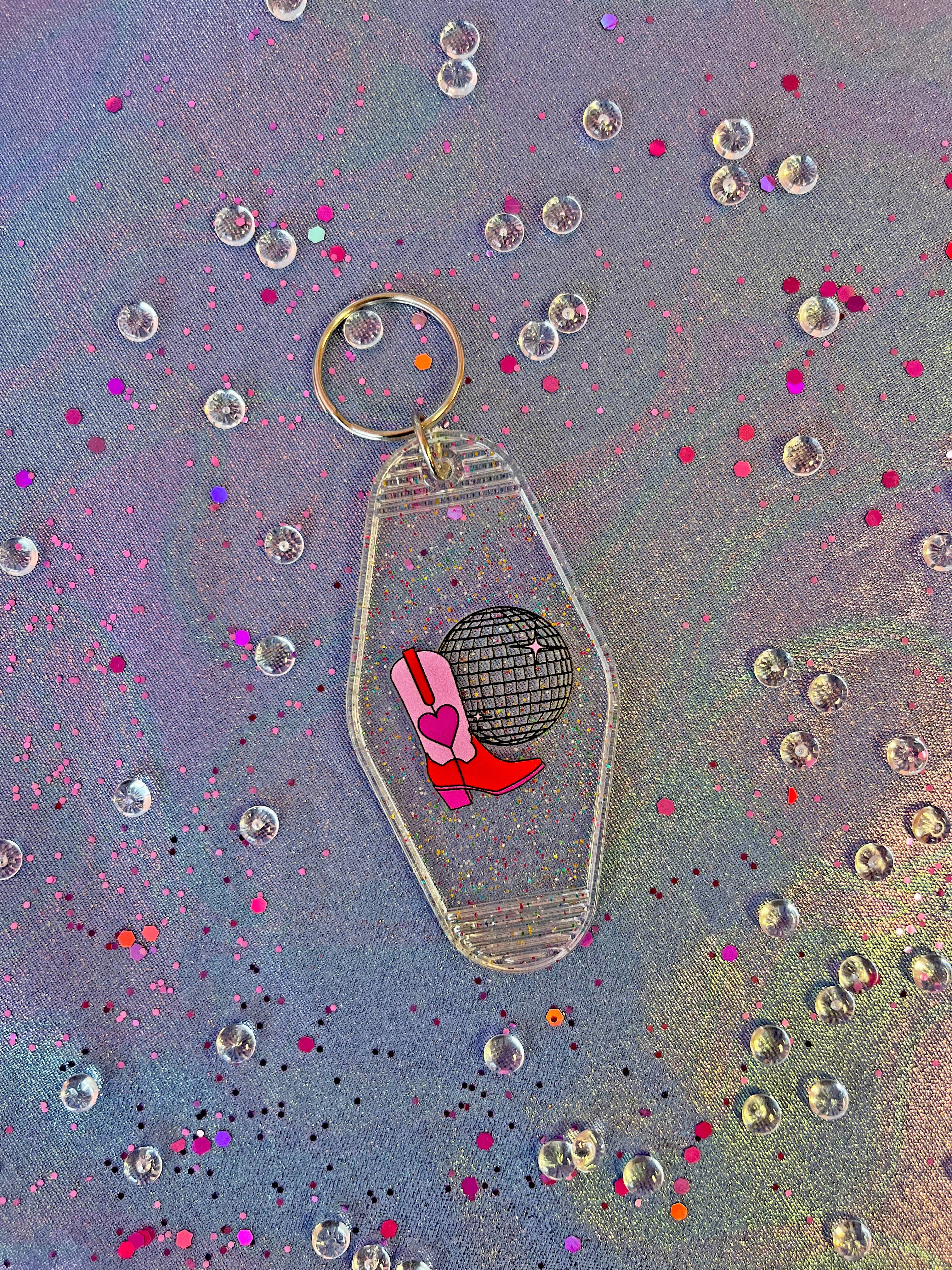 Disco Western Cowgirl Motel Keychain
