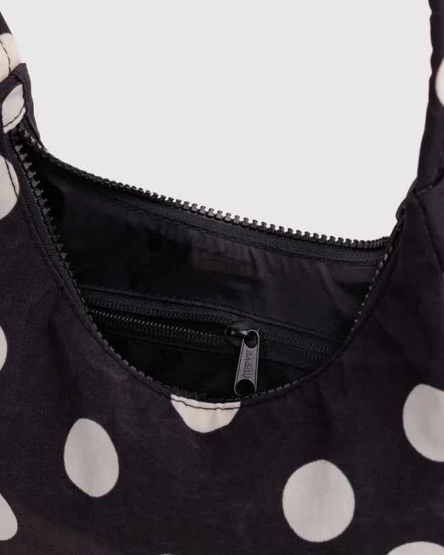 Mini Nylon Shoulder Bag - Black And Cream Polka Dot