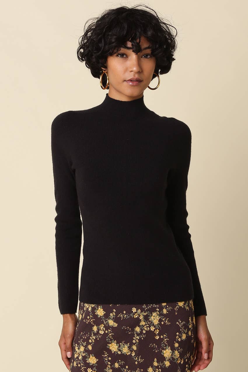 Romy Mock Neck Knit Sweater - Black