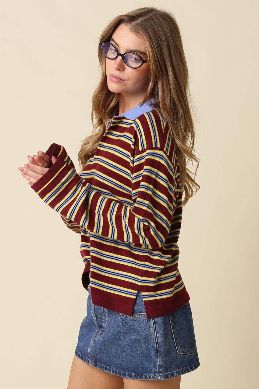 Lena Stripe Collared Knit Top