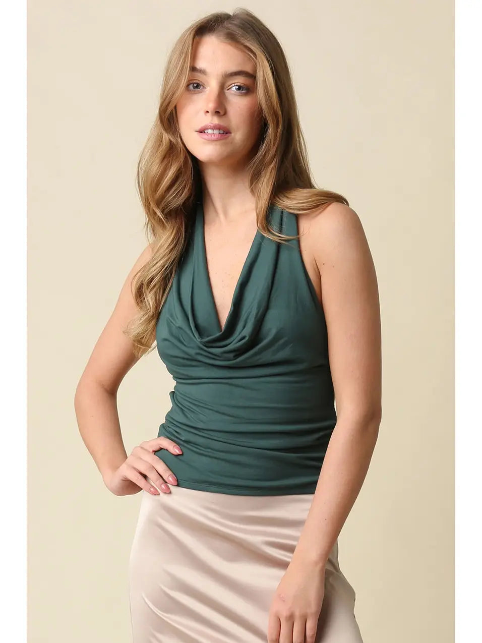 Sofia Open Back Halter Top - Green