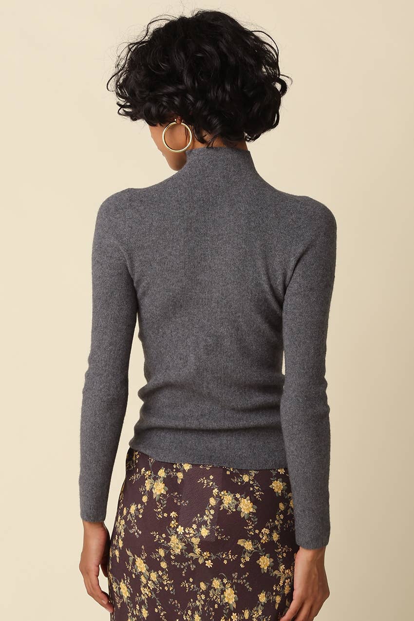 Romy Mock Neck Knit Sweater - Grey