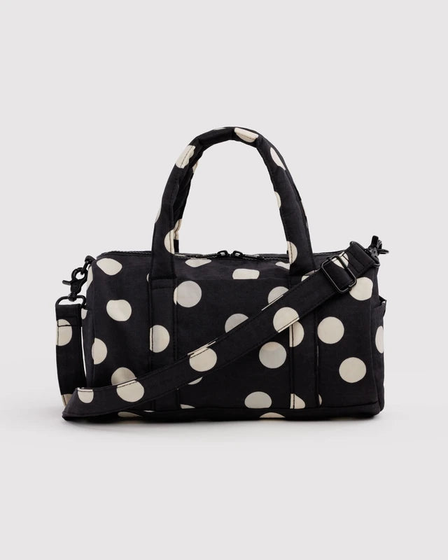Nylon Duffle Bag - Black And Cream Polka Dot