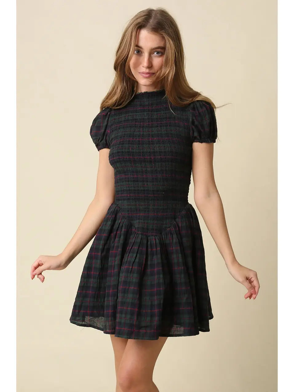 Rowan Plaid Smocked Mini Dress