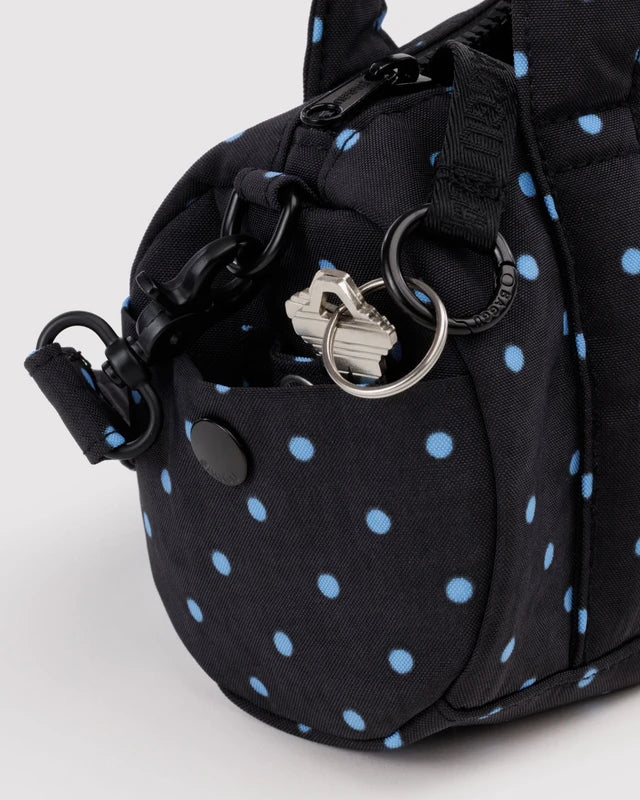 Small Nylon Duffle Bag - Black And Sky Blue Micro Dot