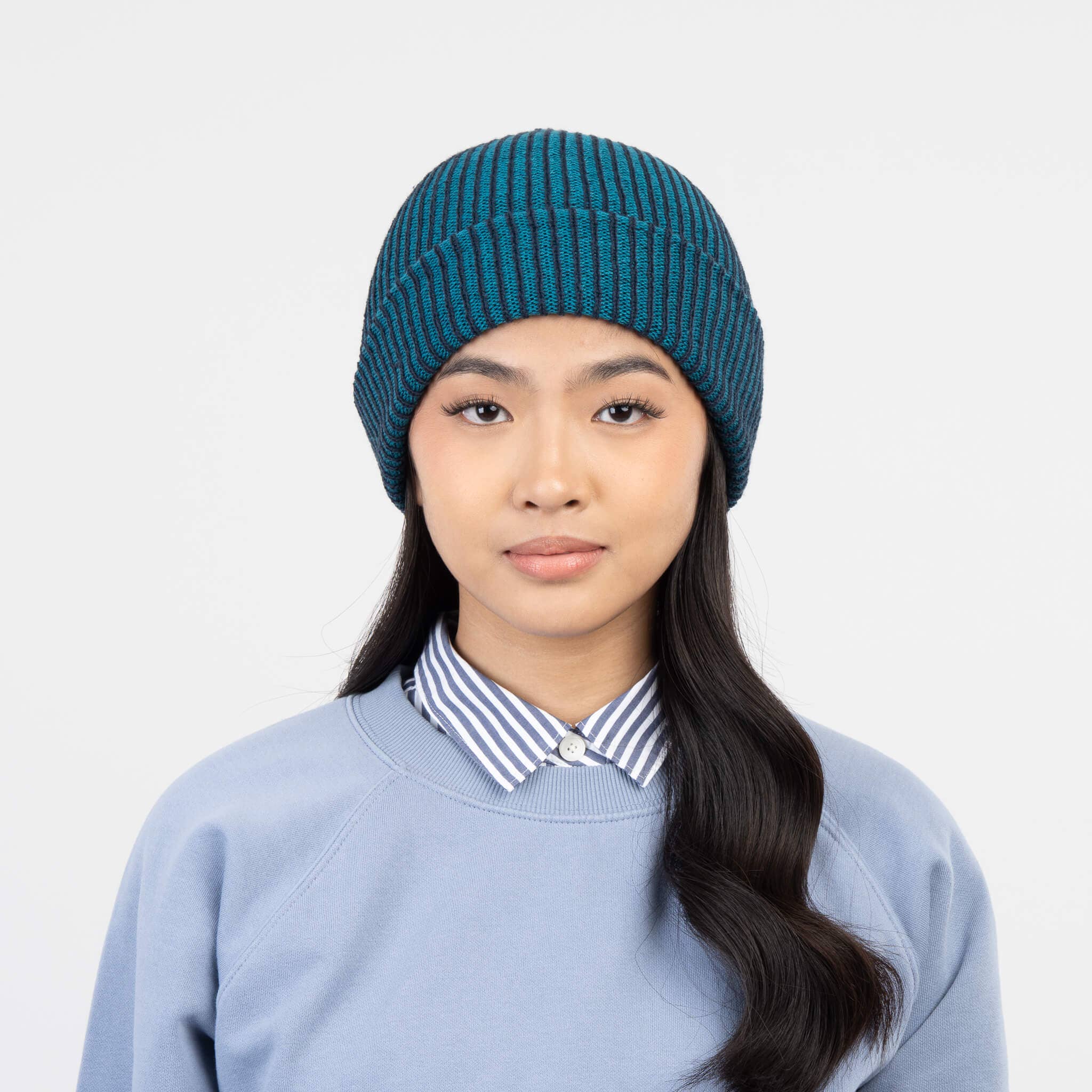 Simple Rib Knit Beanie: Navy Teal