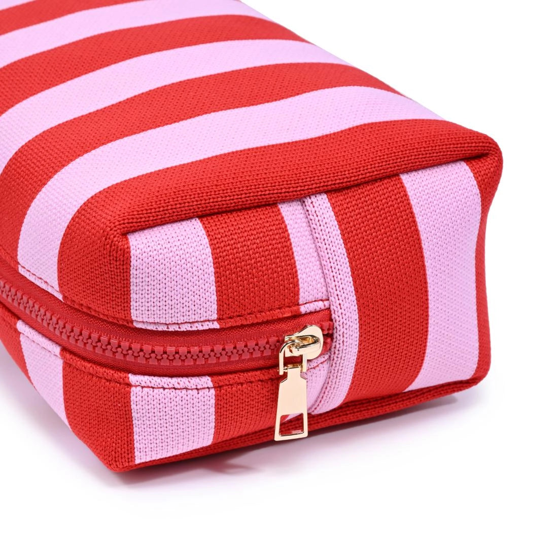 Essential Stripe Cosmetic & Travel Organizer Pouch - Red Pink