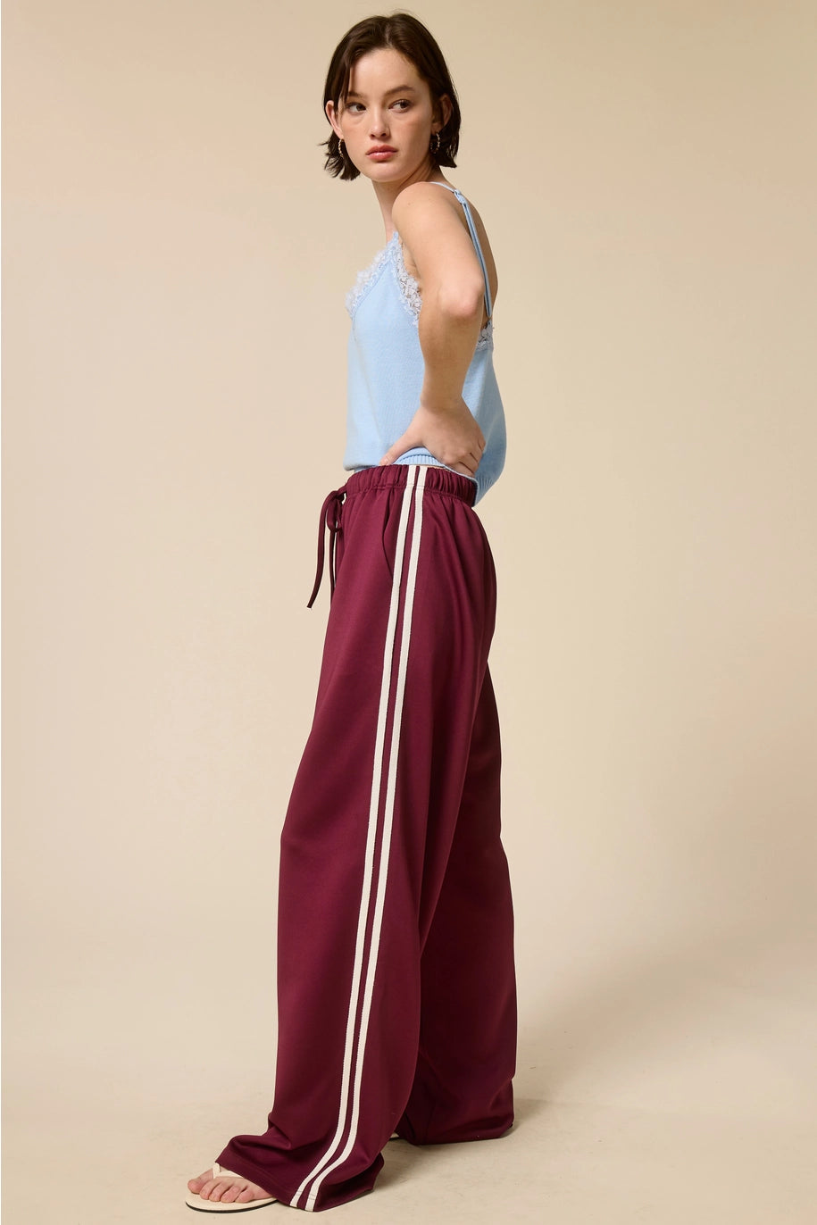 Wide Leg Track Pants with Side Stripes