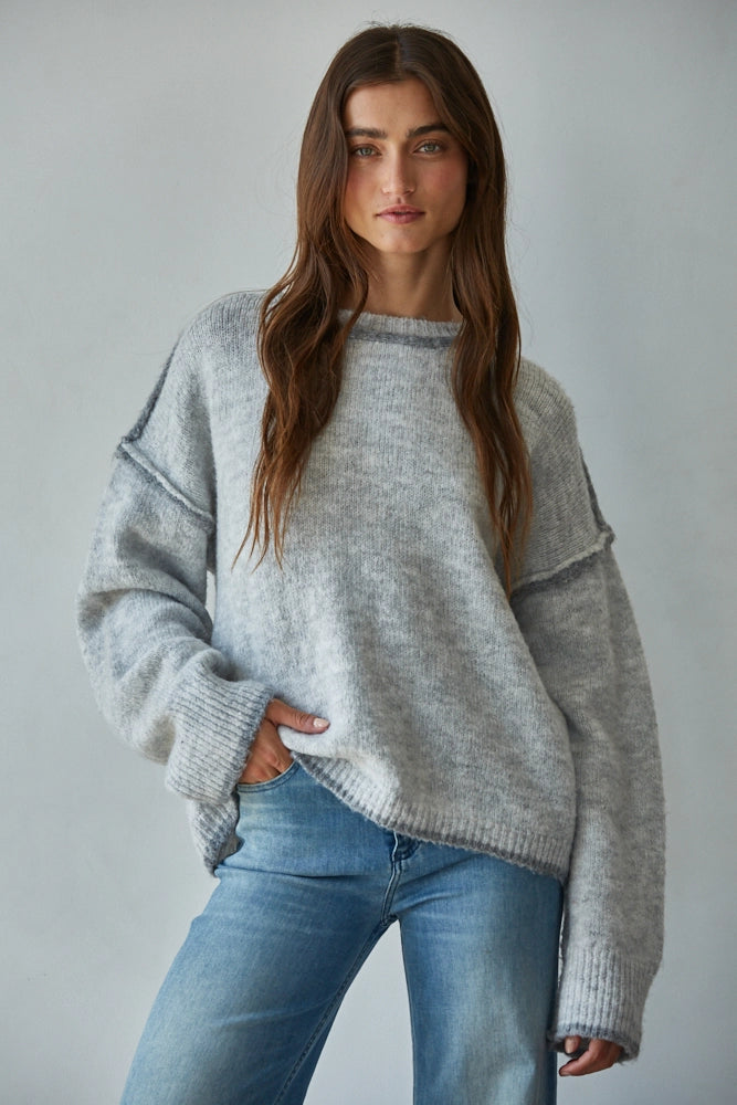 Crew Neck Pullover with Rolled Edge