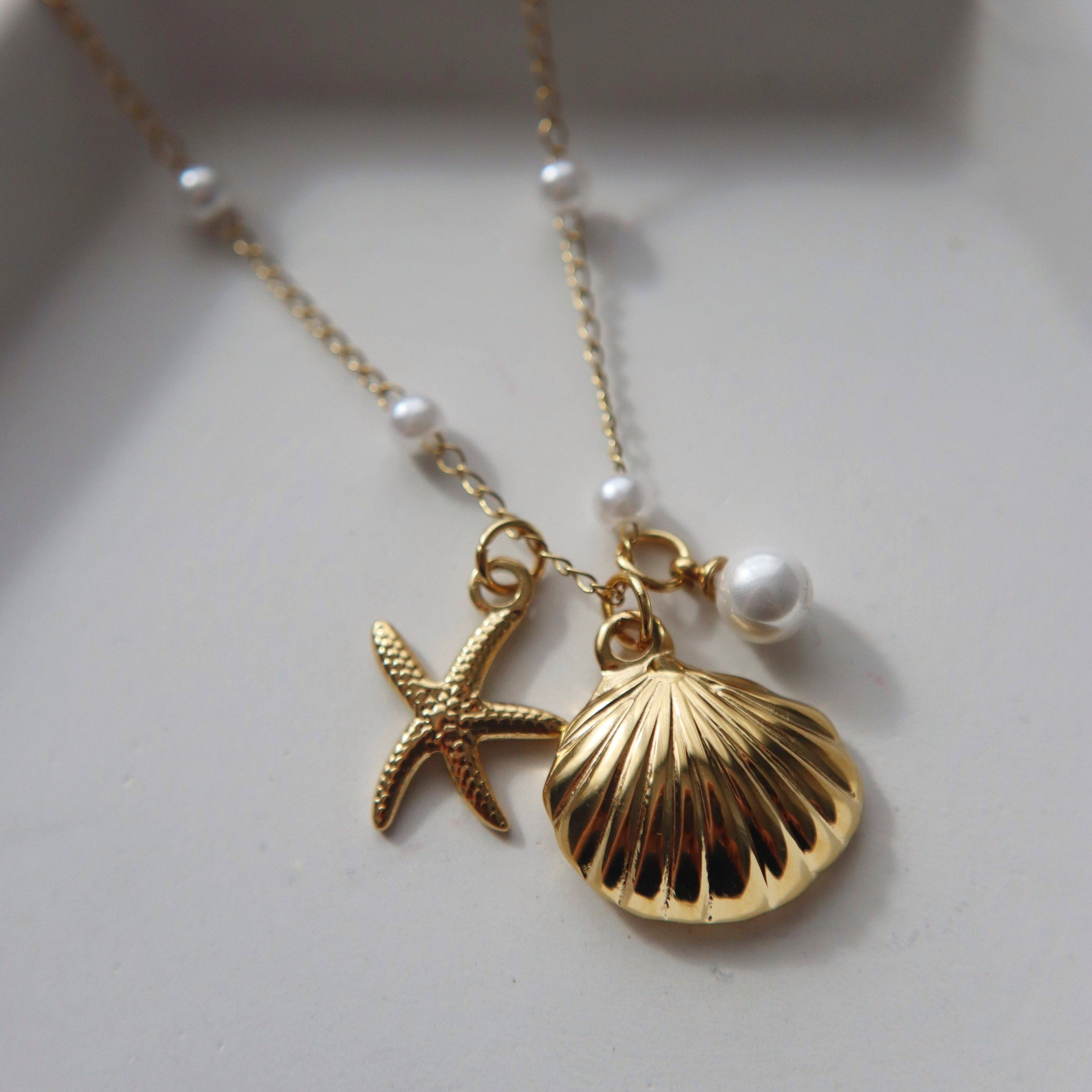 By the Shore Necklace | Shell and Star Pendant