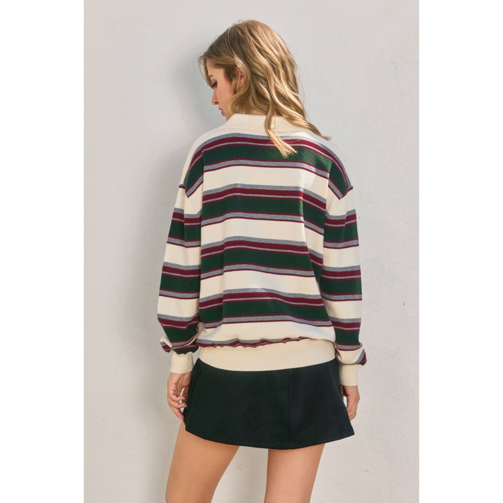 Mountain Peak Stripe Oversized Polo Sweater