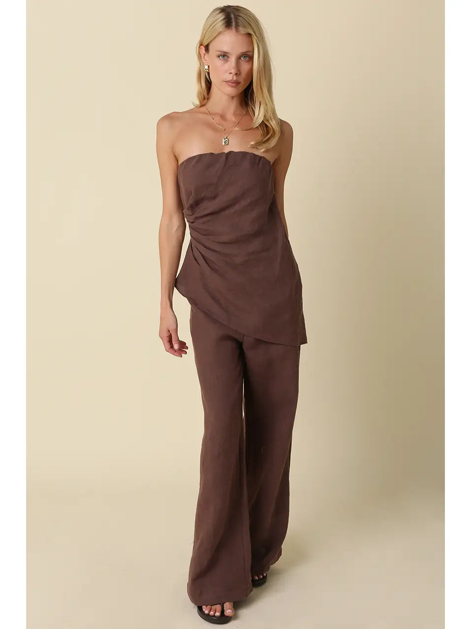 Rita Draped Strapless Linen Top