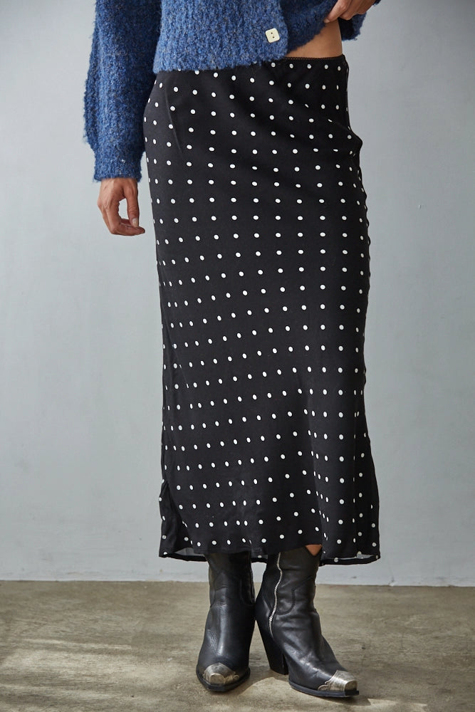 Polka Dot Flare Midi Skirt