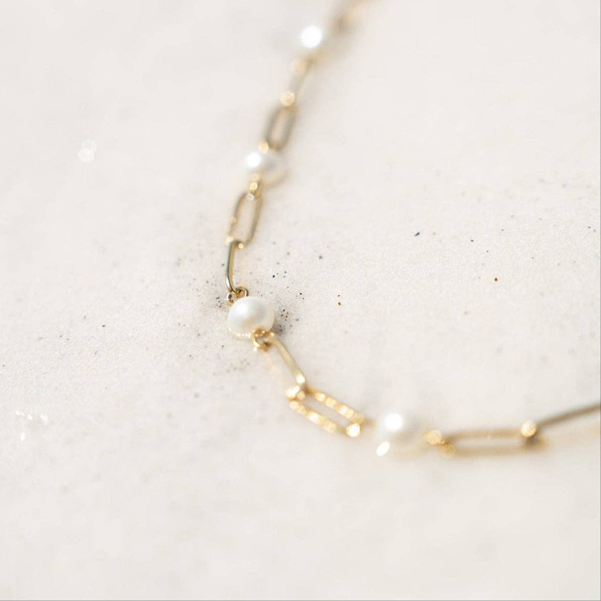 18K Gold Plated Pearl Paperclip Chain Bracelet