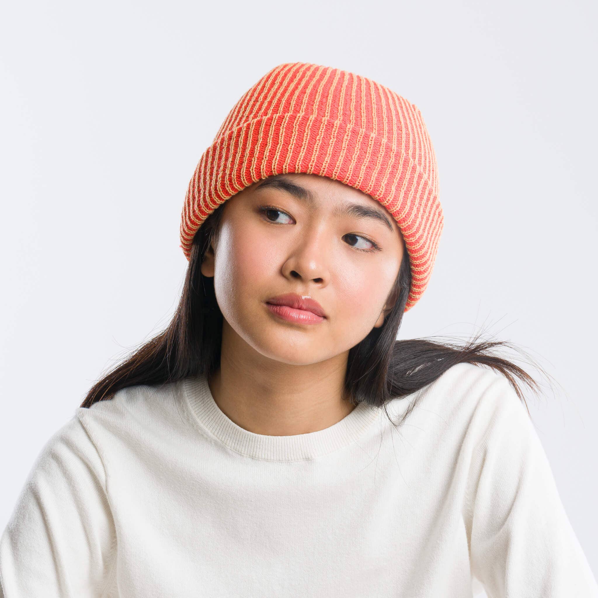 Simple Rib Knit Beanie: Camel Poppy