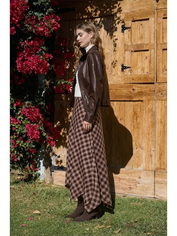 Hankerchief Hem Plaid Maxi Skirt