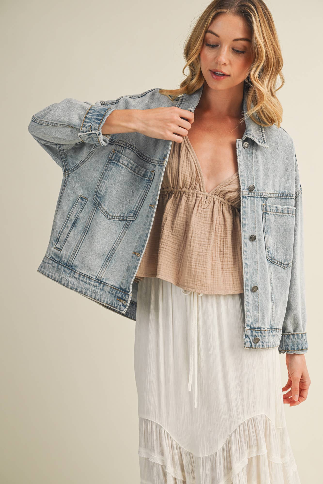 Pleated Back Denim Jacket