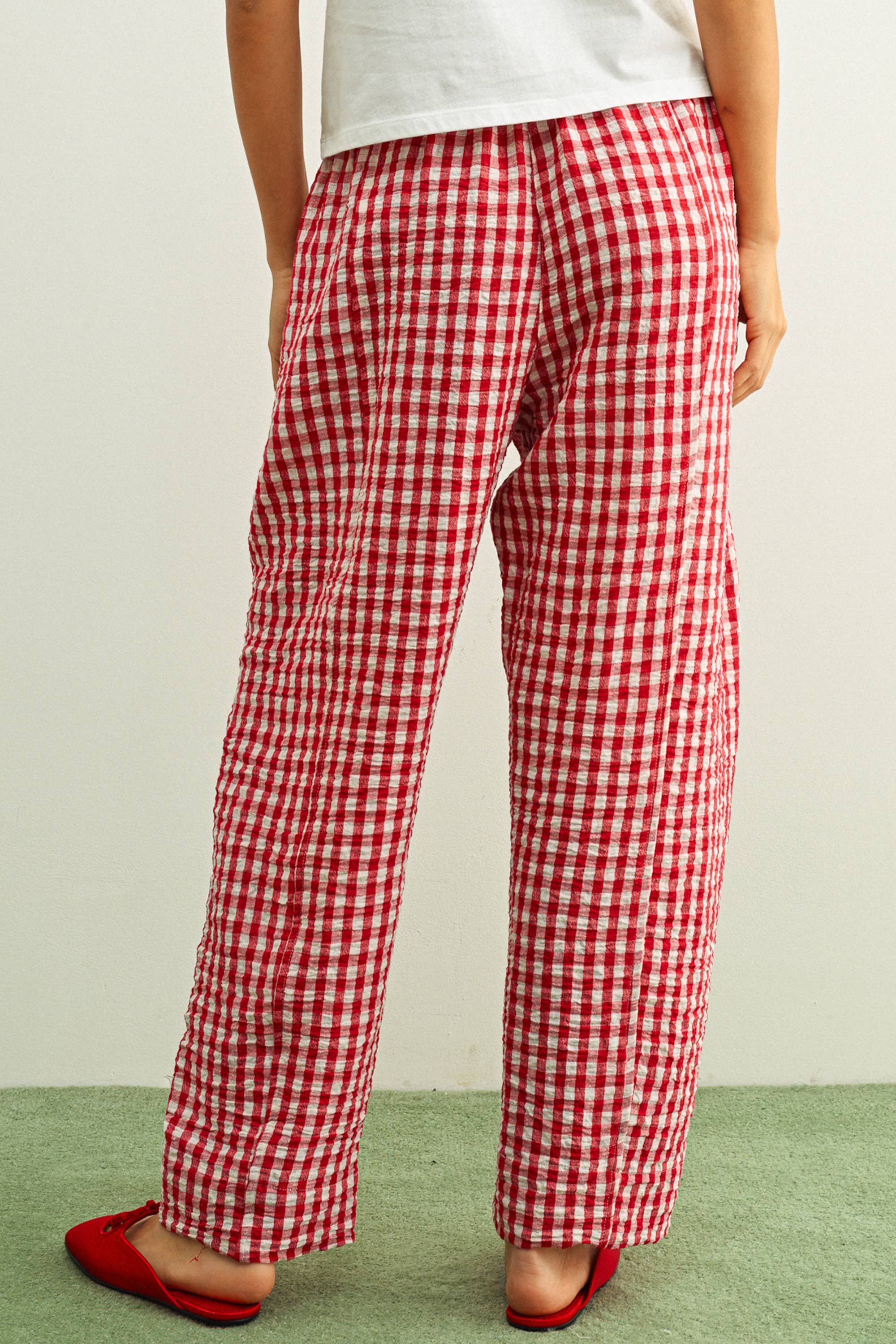 Red Gingham Pattern Pants
