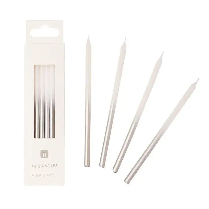 White & Silver Birthday Candles | 16 Pack |