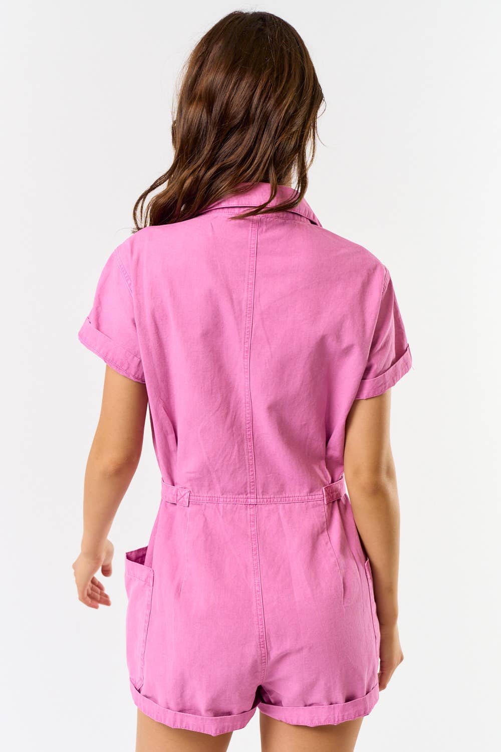 Pink Collard Short Sleeve Romper