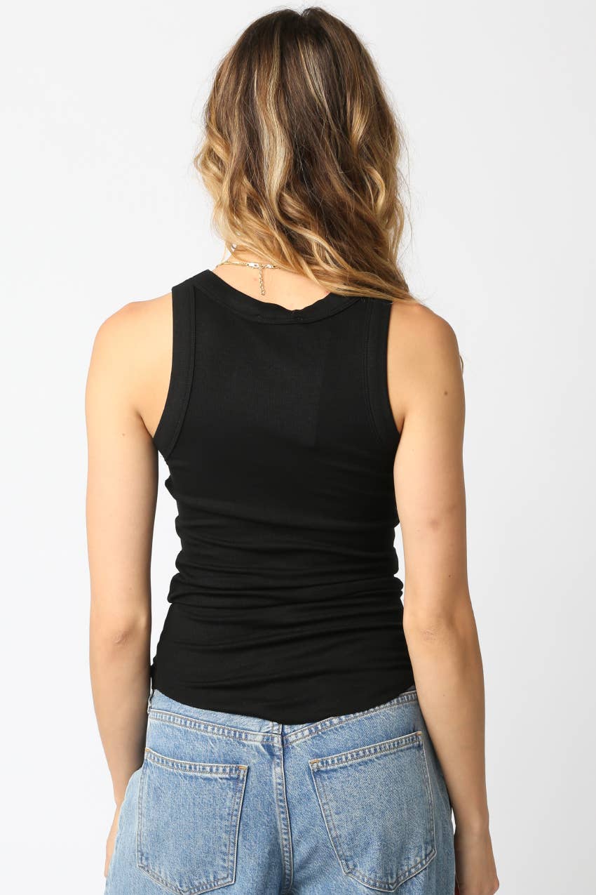 Black Ribbed Fitted Scoop Neck Tank Top