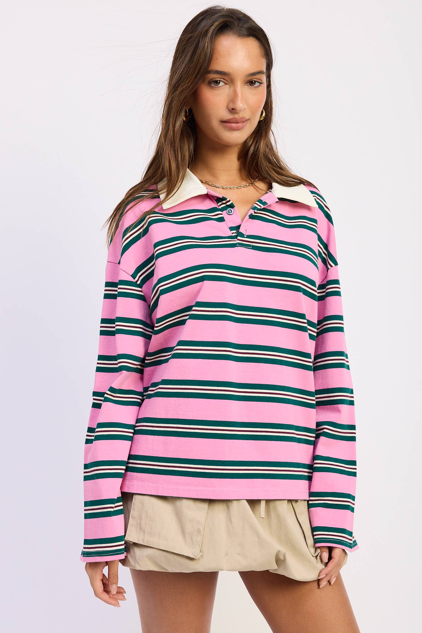 Oversized Long Sleeve Polo Shirt