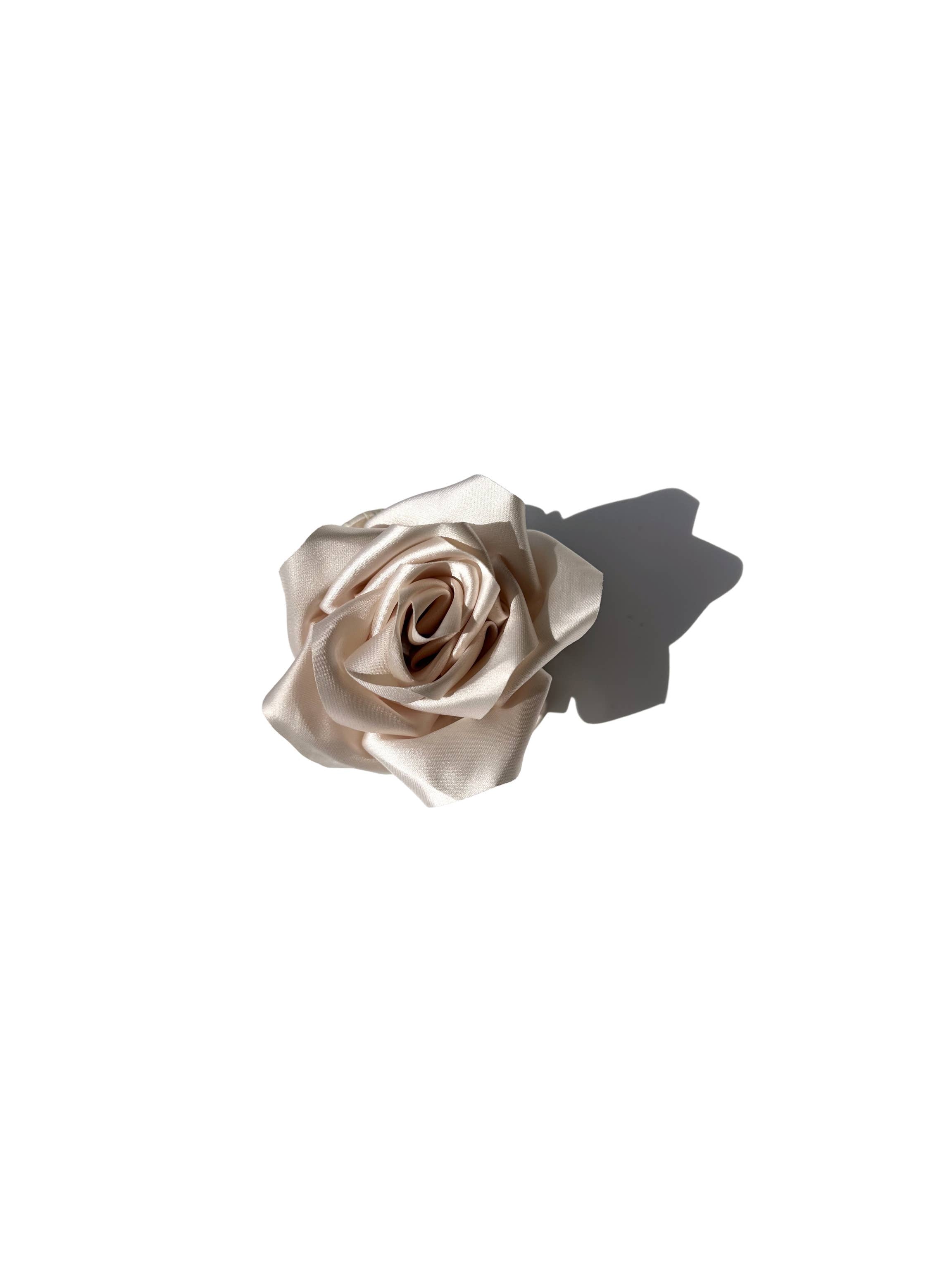 Handmade Satin Rose Claw Clip: Cream