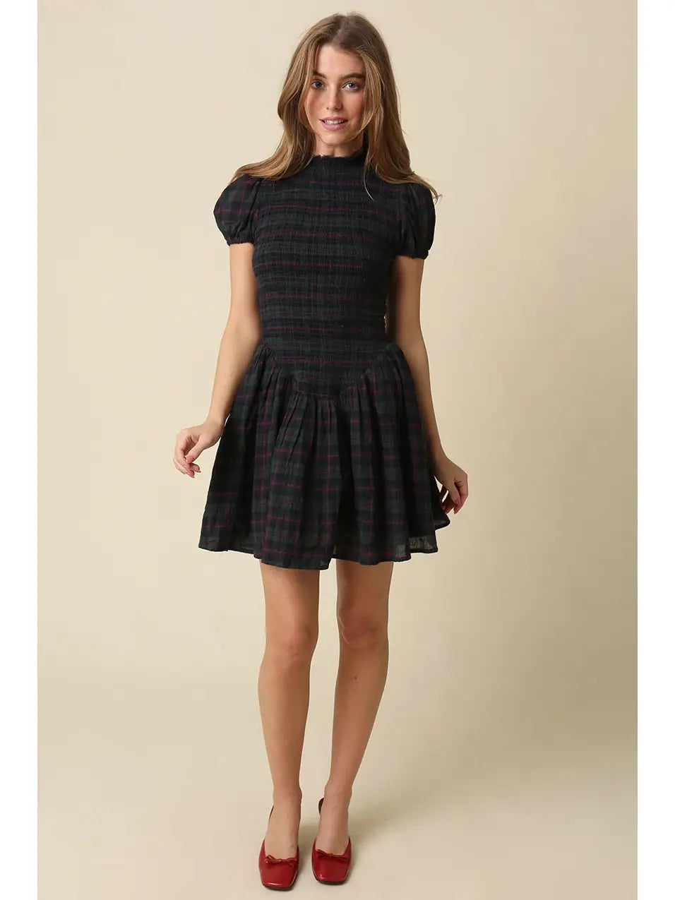 Rowan Plaid Smocked Mini Dress