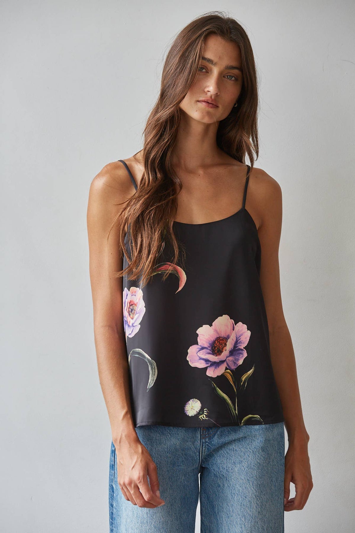 Satin Floral Print Tank Top