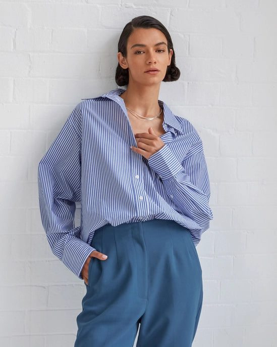 Manhattan Striped Cotton Shirt - Blue