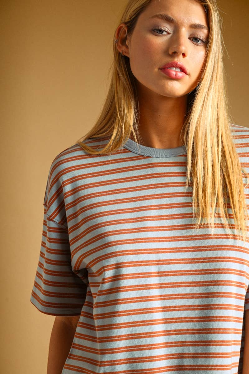 Double Striped T-Shirt - Blue/Rust