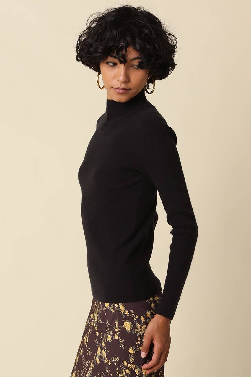 Romy Mock Neck Knit Sweater - Black