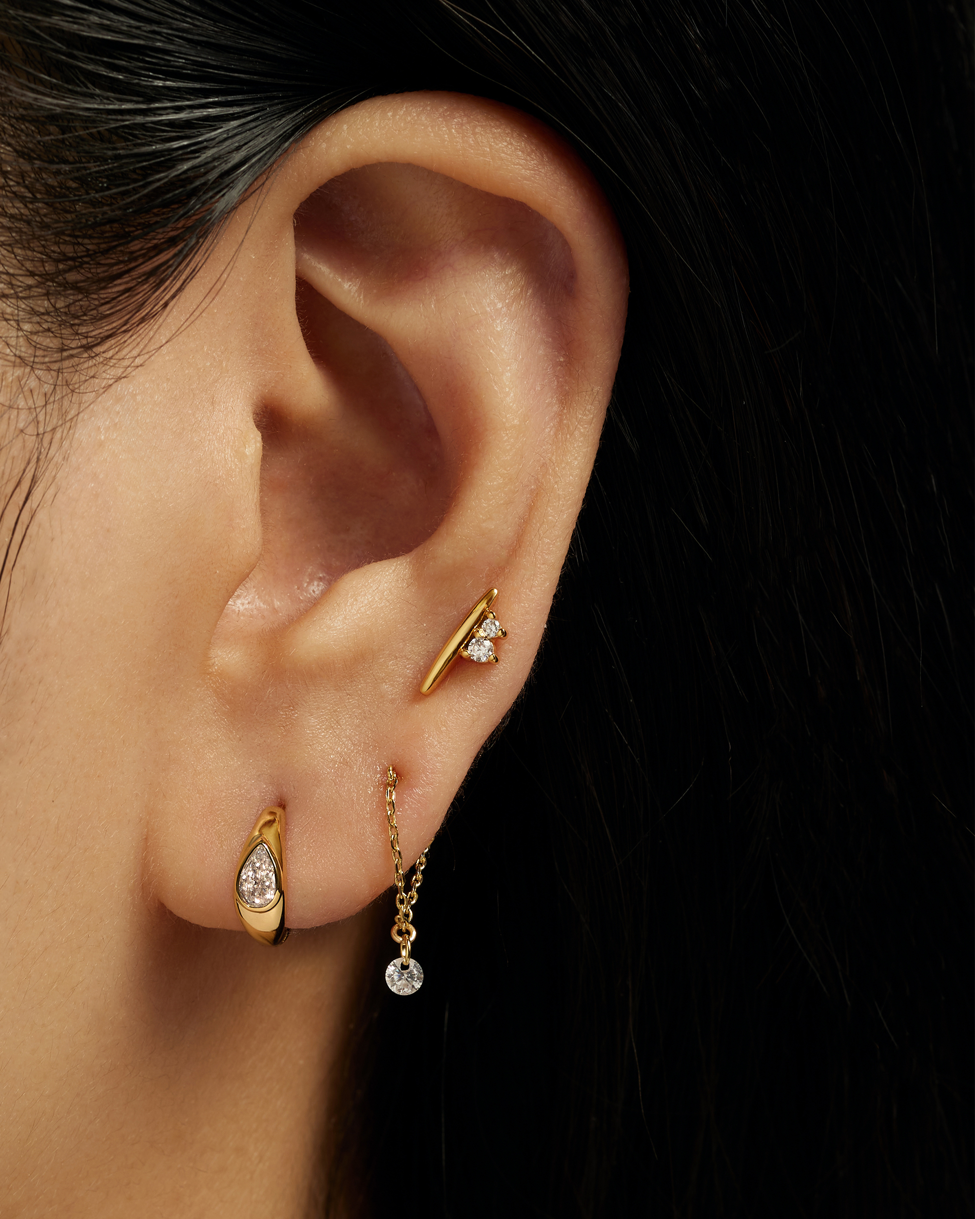 Tally Pear Huggie Hoops - Blue Spinel