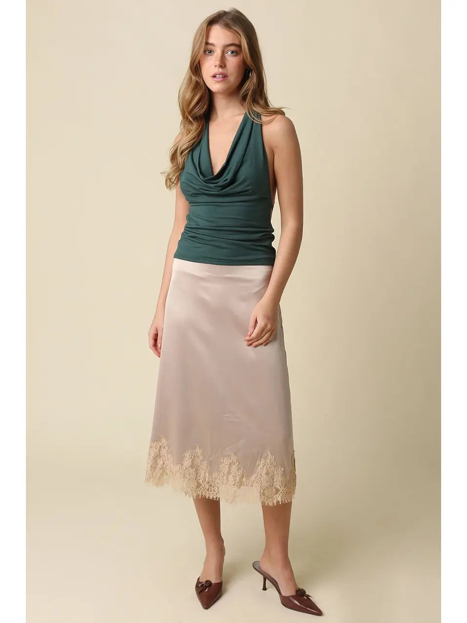 Sofia Open Back Halter Top - Green