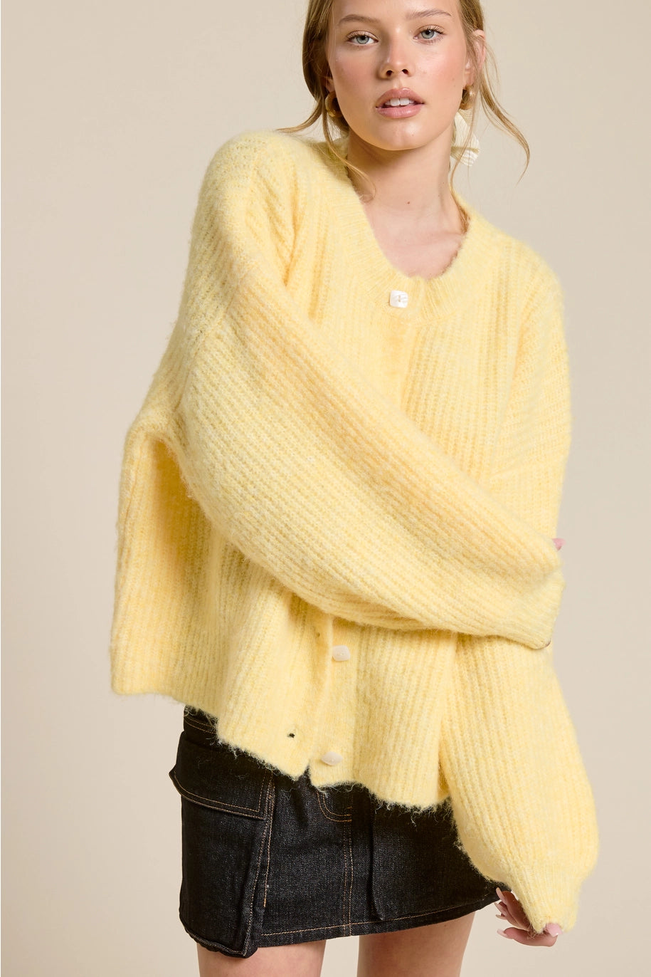Balloon Sleeve Knit Cardigan - Butter