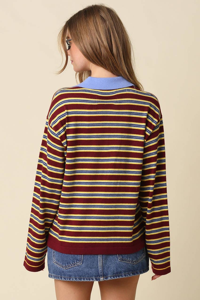 Lena Stripe Collared Knit Top